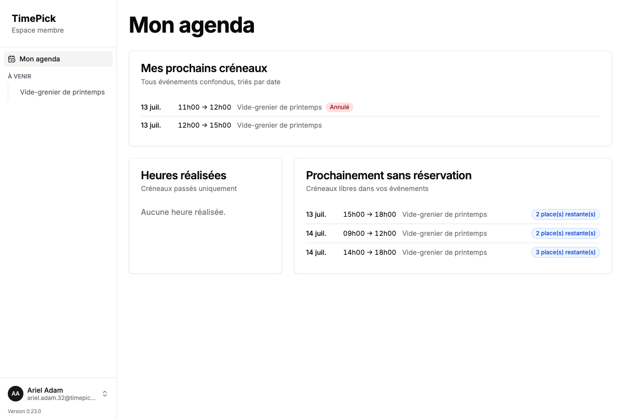 Espace personnel Mon agenda